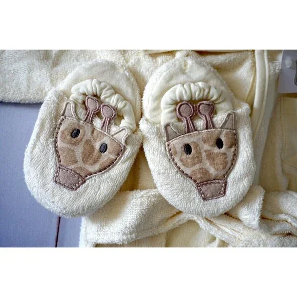 Hudson Baby Cotton Animal Face Bathrobe & Slippers, Giraffe, 0-9 Months, NWT - Picture 6 of 7